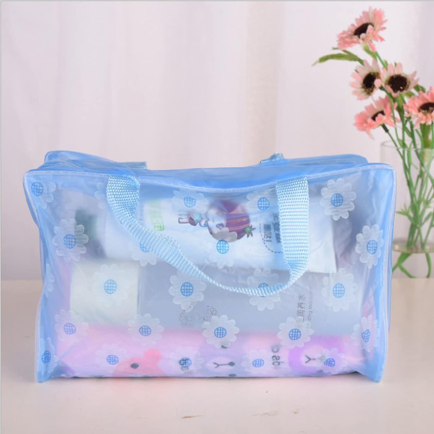 Clear Cosmetics Bag, PVC Zippered Toiletry Carry Pouch Waterproof Makeup Bag Travel Bags Organizer Case for Vacation(blue)