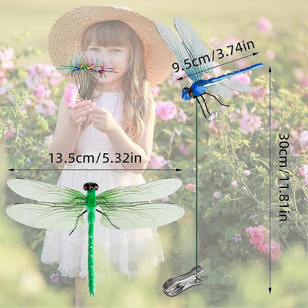 12pcs Artificial Dragonfly Clips for Outdoor Use 3D Dragonfly Decor Gardening, 3D Dragonfly Garden Decorative Clips [DB] As Shown — image 2