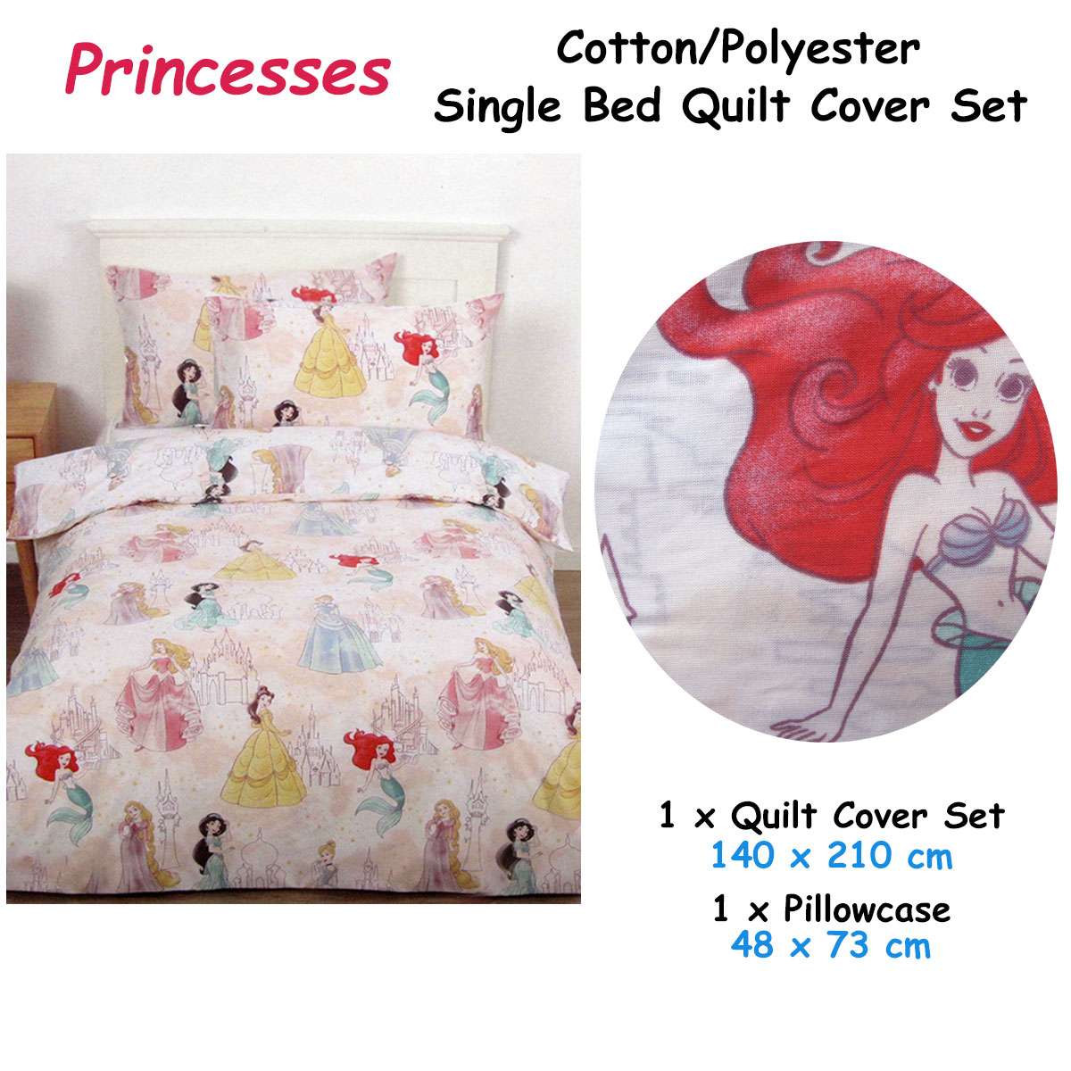 Caprice Disney Princesses Pink Licensed Quilt Cover Set Single — image 2