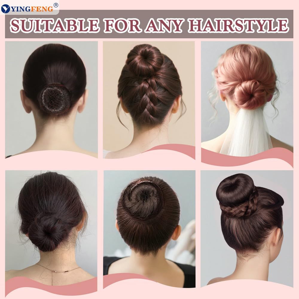 134 Pcs Brown Hair Bun Maker Kit Medium - 4 Bun Hair Pieces for Women, 20 Hair Net for Buns, 100 Bobby Pins for Women, 10 Hair Bands, for Ballet Styling, Hair โ image 5