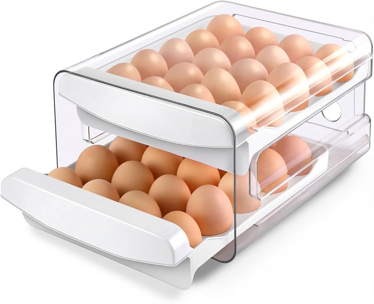 Egg carton - Egg storage box - Kitchen storage box - Double-layered, stackable - Suitable for 40 eggs - Transparent plastic egg holder - 28 × 22 × 12 cm