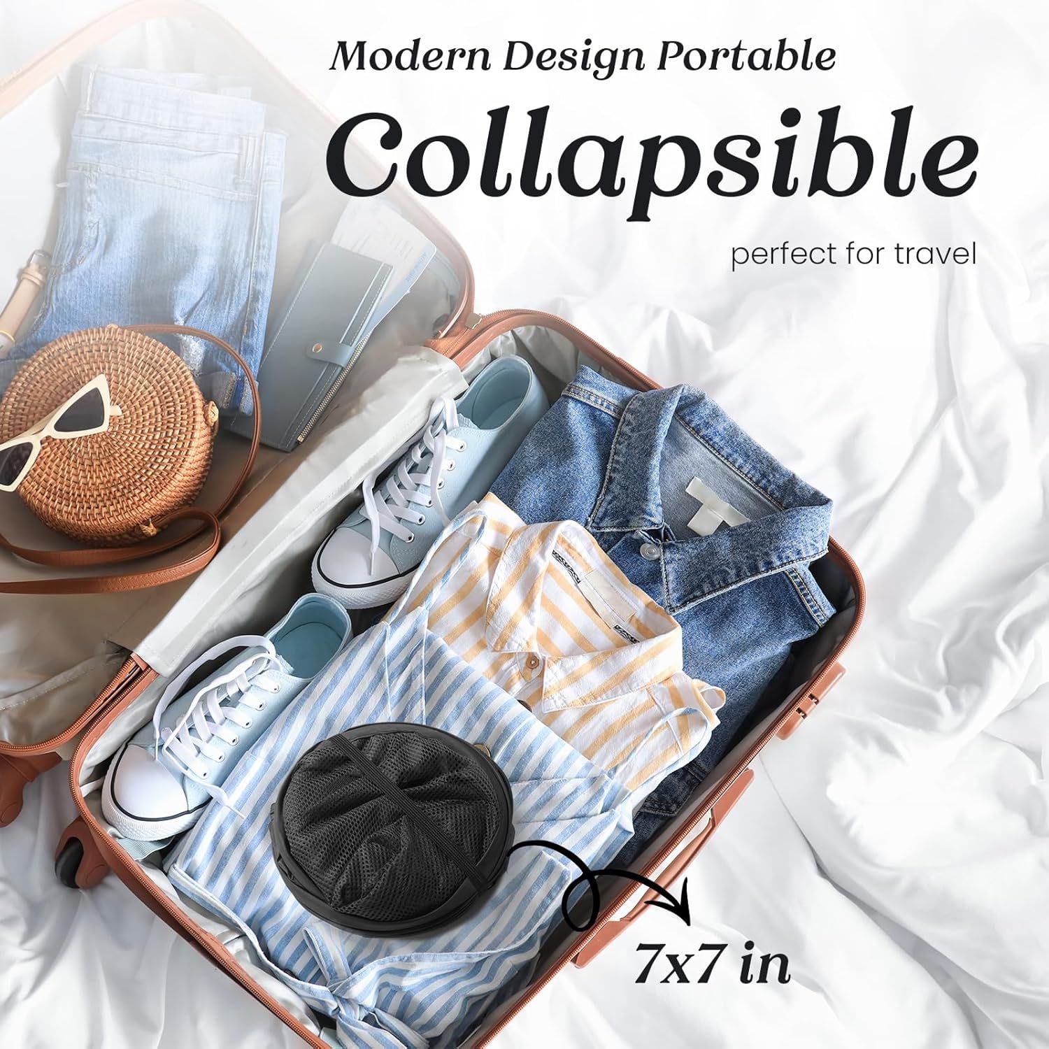 Collapsible Pop Up Laundry Basket, Hamper with Sturdy Handles and Side Pocket - Mesh Portable Foldable Dirty Clothes Hamper for Dorm, Laundry room, Bathroom — image 3