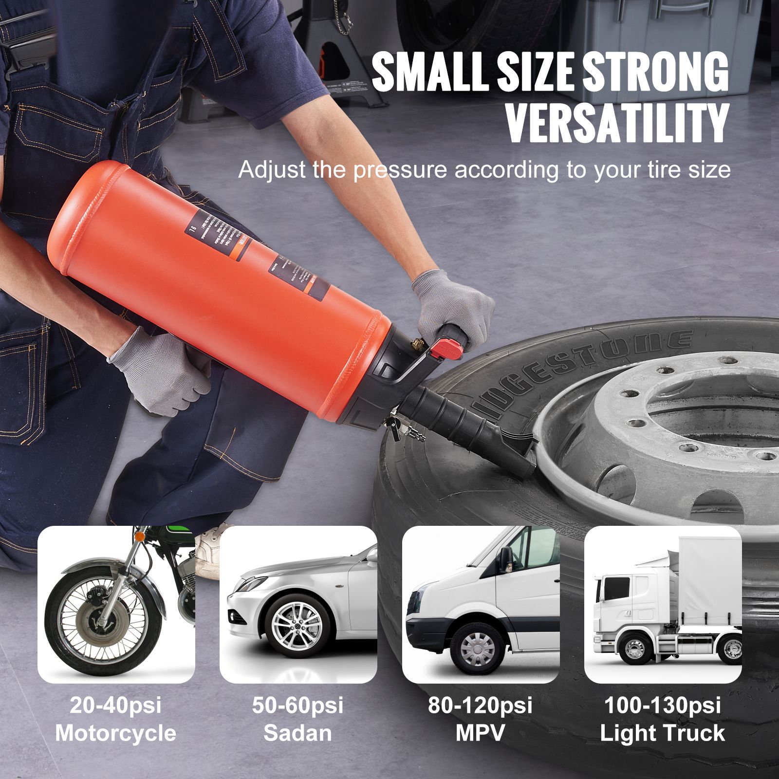Tire Bead Seater, 2.4 Gal/9 L Air Tire Bead Blaster, 150 PSI Handheld Bead Bazooka, Portable Tire Inflator Tool, 87-116 PSI Operating Pressure for Tractor — image 2