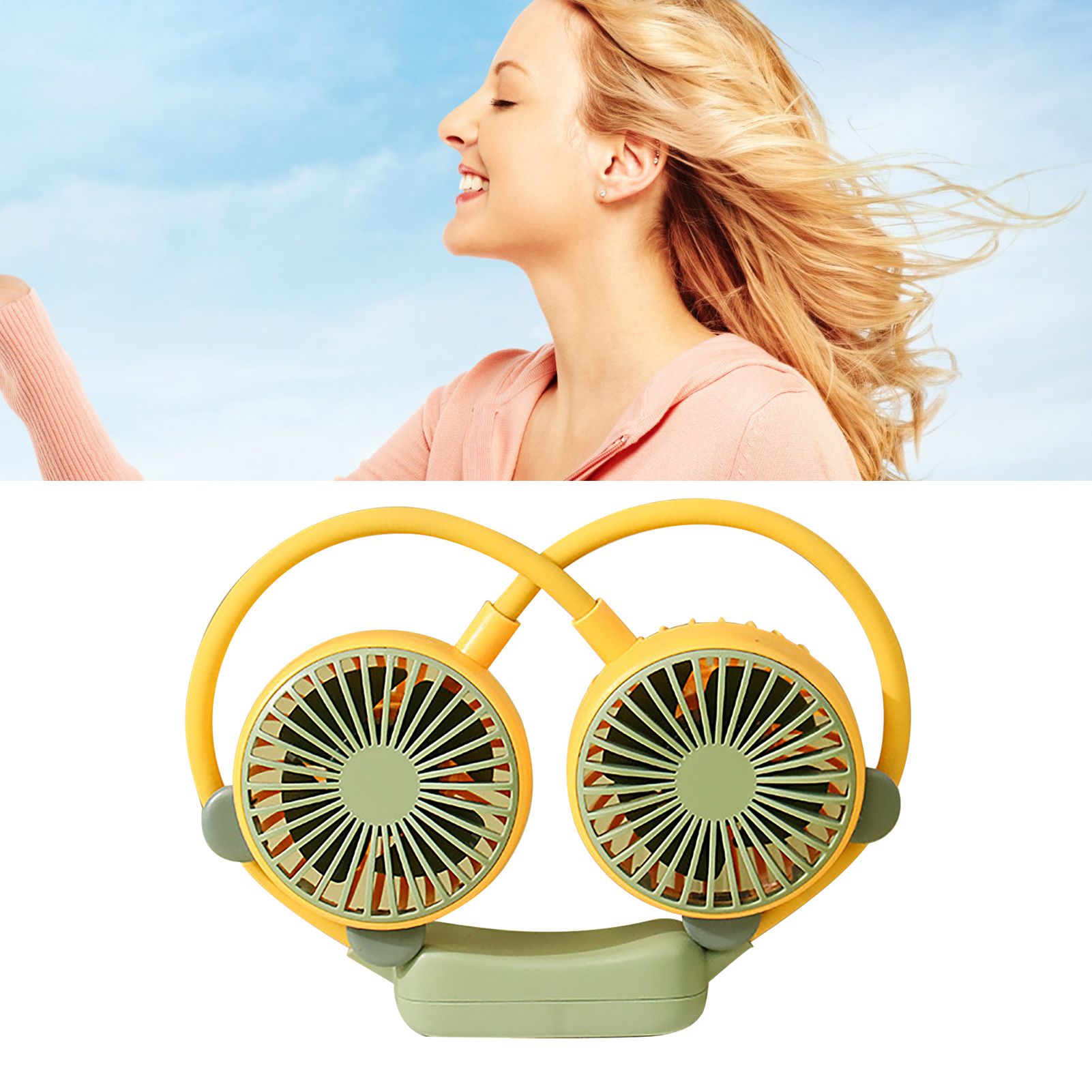 Portable Neck Fan Bendable Wearable USB Rechargeable Hand Free Mini Hanging Fan for Office Travel Yellow โ image 5