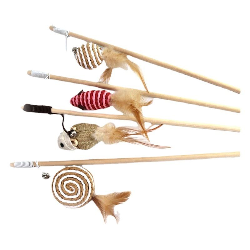 Wooden Cat Teaser Stick Water Drop Pet Feather Mouse Wooden Pole Feather Small Fish As shown in the figure โ image 2