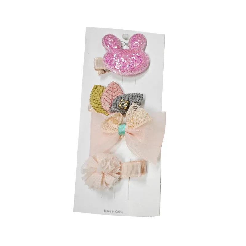3/4PCS Christmas Hair Clips Set Bow Flower Hairpin Hairgrip Cute Girls Barrettes - Three leaves Set