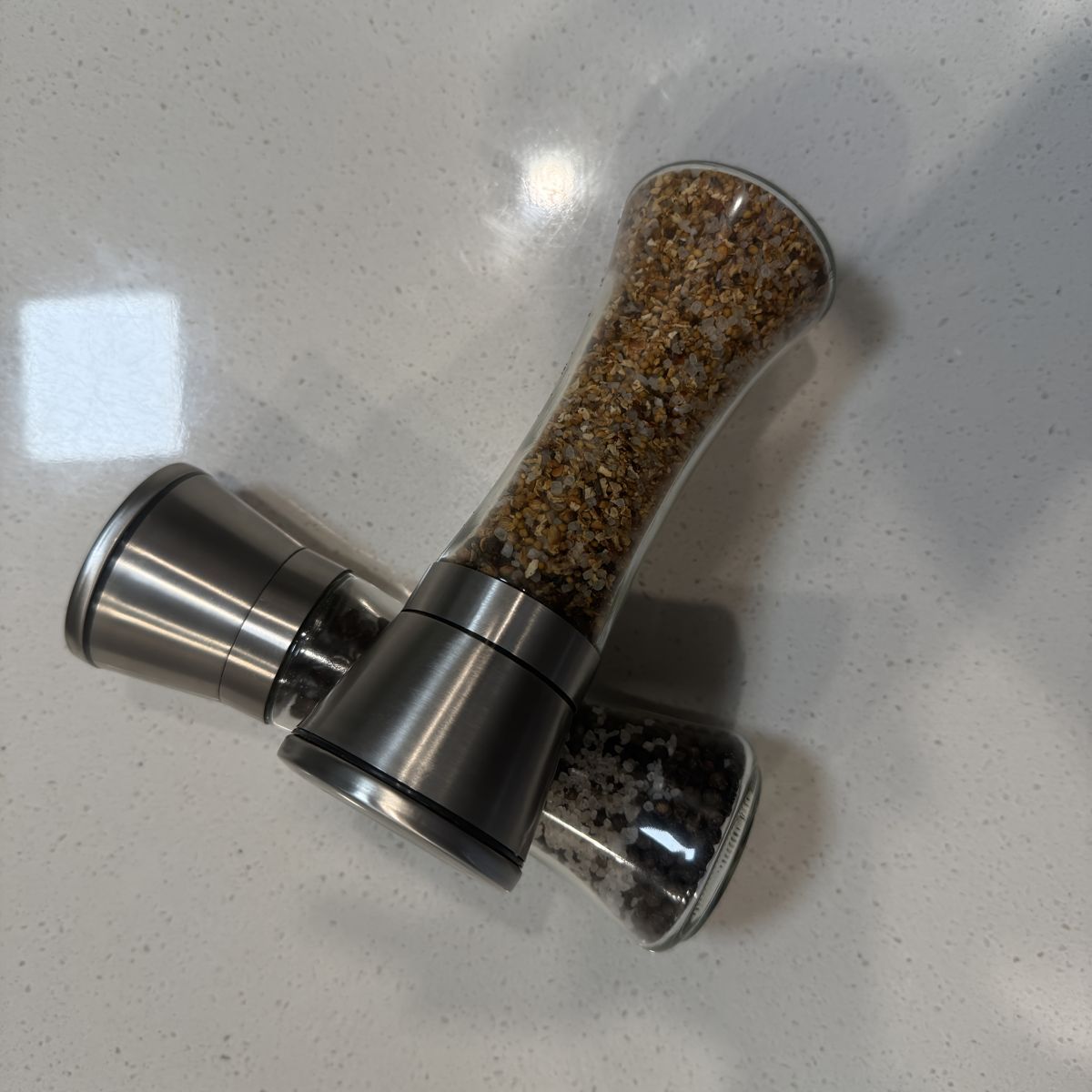 Silver Blue Stainless Steel Salt And Pepper Grinder Set Adjustable Grinders Glass Salt And โ image 3