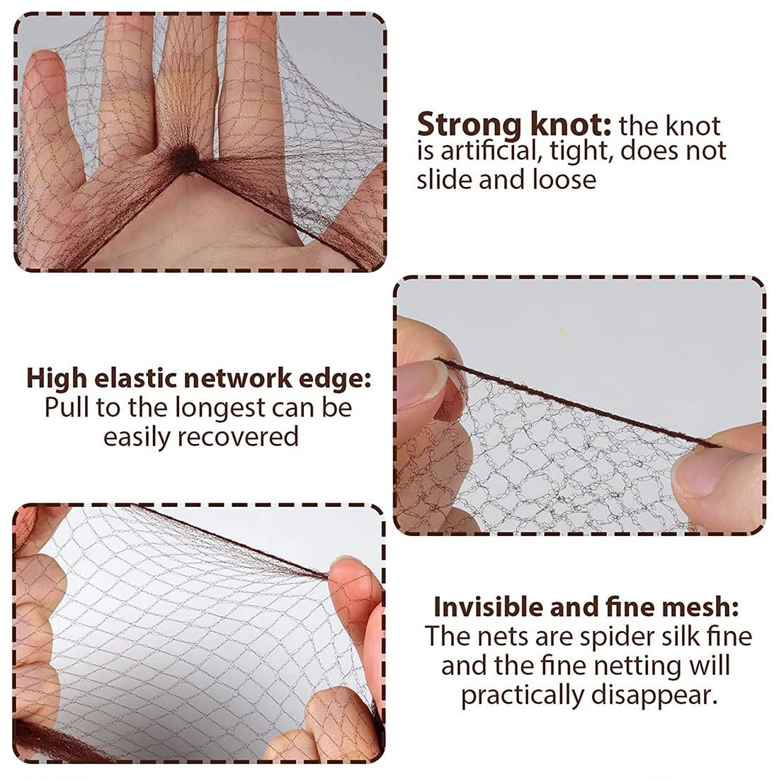50PCS Hair Nets Invisible Elastic Edge Mesh Bun Hair Nets for Ballet Dance 20" Brown โ image 4