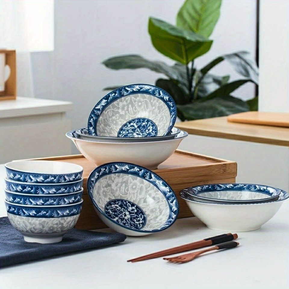 blue and white porcelain bowl, soup bowl, noodle bowl, ceramic bowl, large bowl, tableware, Australian home, dinnerware set, traditional design, durable — image 6