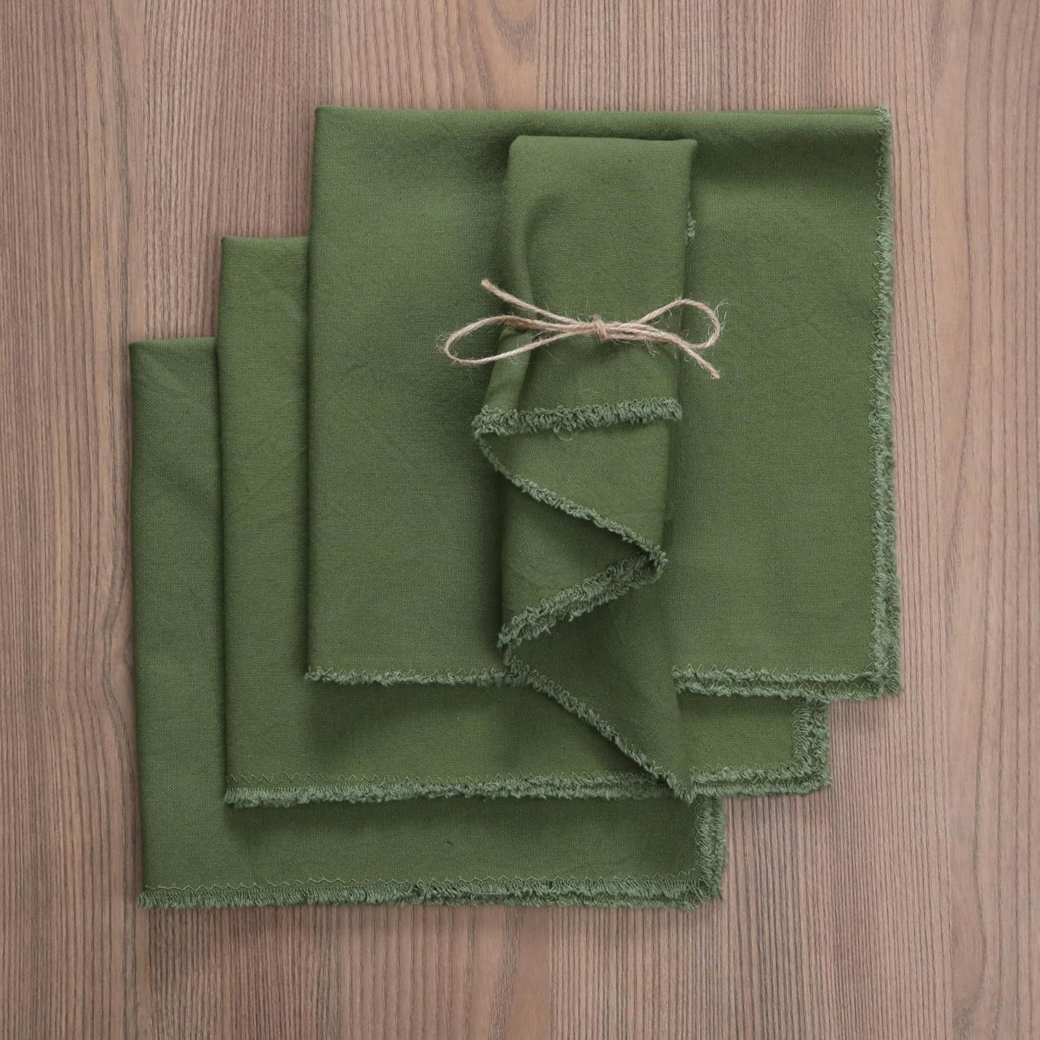 Frayed Cotton Cloth Dinner Napkin Set of 4 | Fringe Table Linen Napkins Rustic Farmhouse Soft Durable Fabric β Ideal for Wedding Parties Farmhouse & β image 2