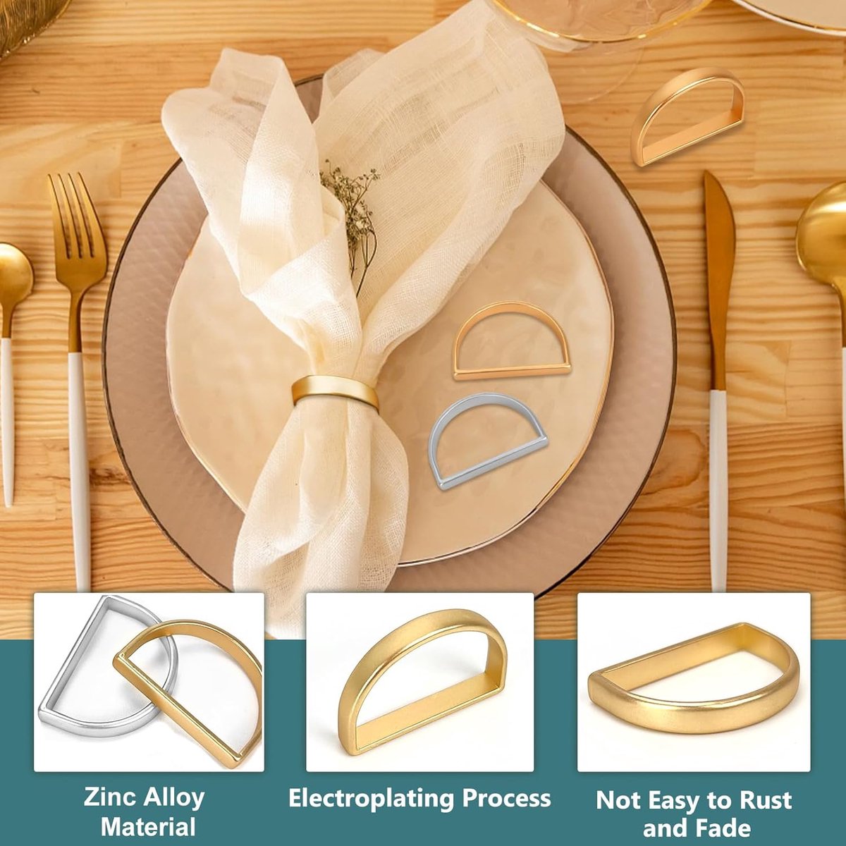 12 pieces napkin rings - gold napkin ring - Napkin rings table decoration - Napkin Ring - Gold Napkin Rings - Silver Napkin Rings - Table Accessories - Table — image 2