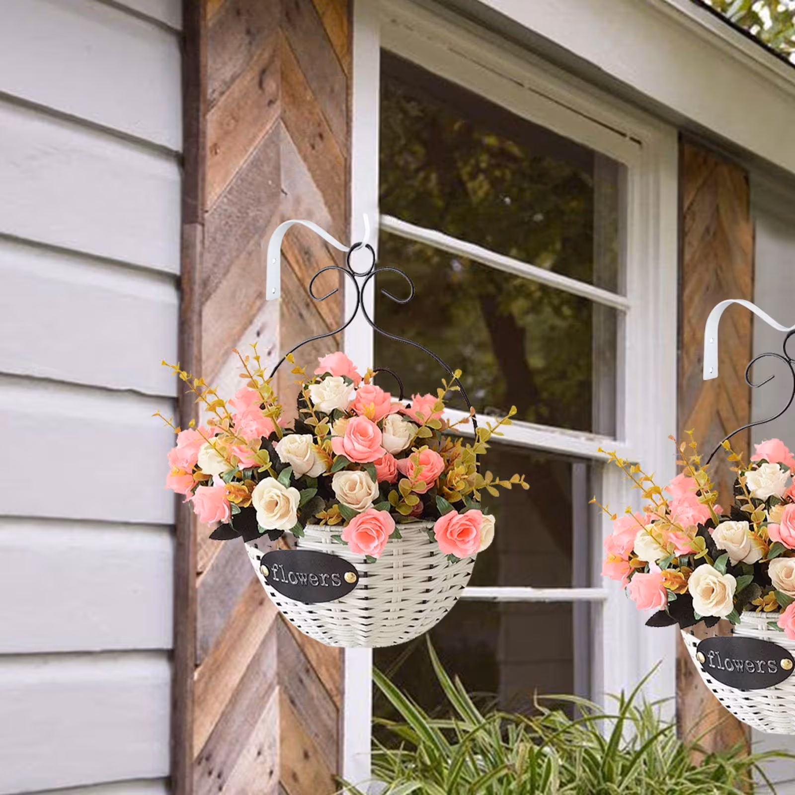 4 Pieces Outdoor Plant Hangers for Hanging Baskets, Heavy Duty Metal Plant Brackets for Hanging Plants Outside, Metal Plant Hooks, White, 11.4 × 9 cm — image 5