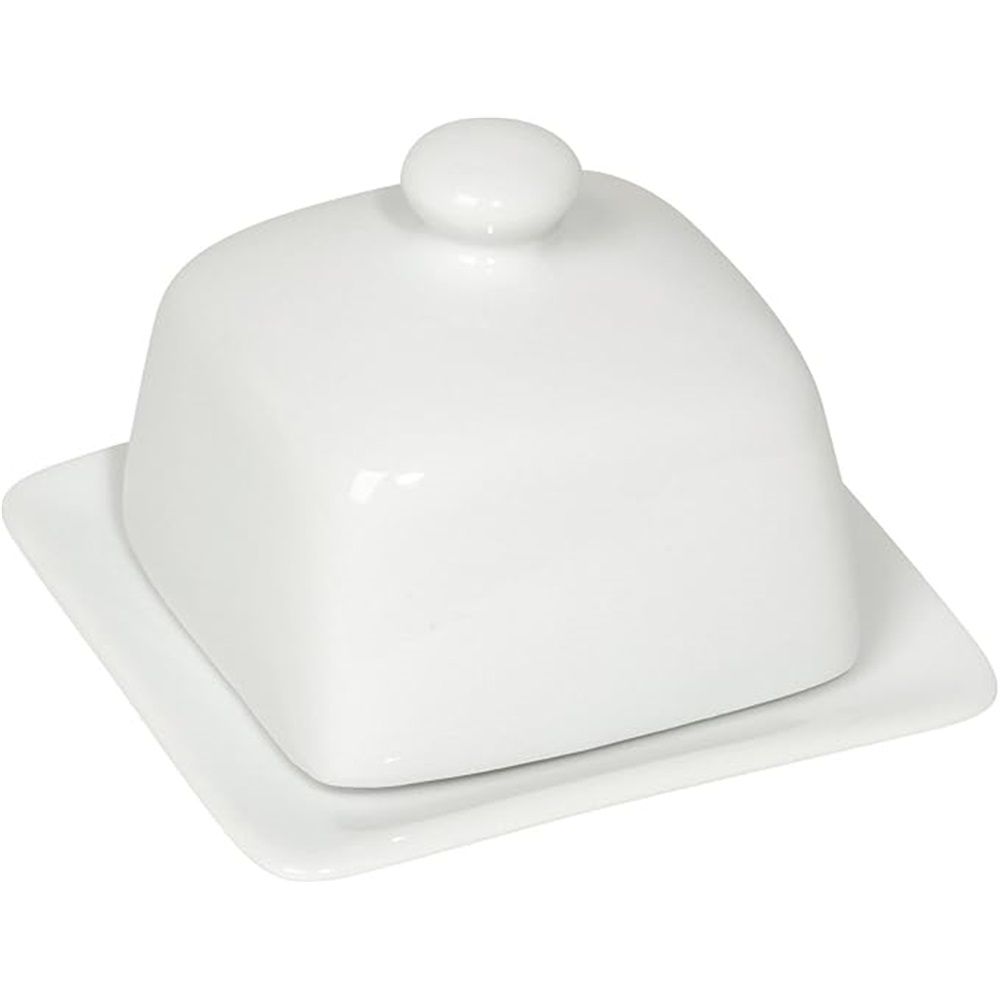 Rectangle Butter Dish with Lid, White Domed Cheese Dish with Handle Individual Serving Mini Butter Tray, Cute Ceramic Dessert Serving Bowl for Table
