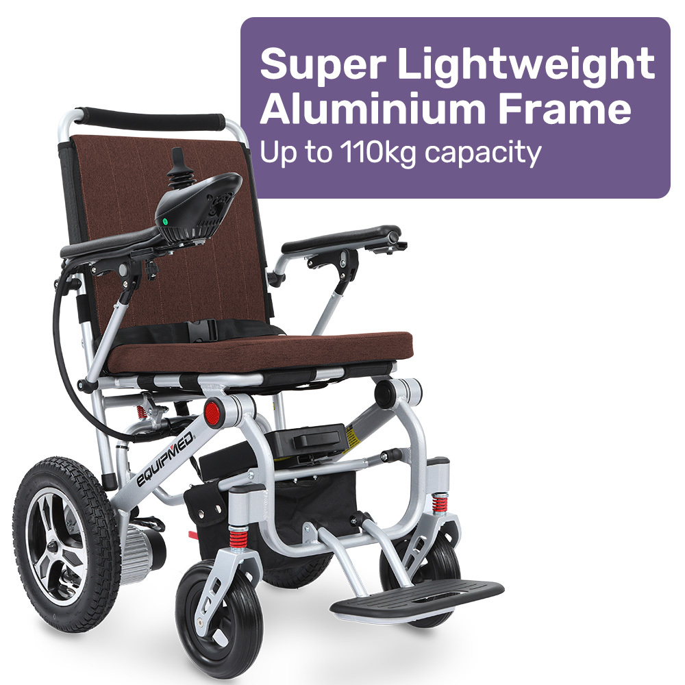 EQUIPMED Ultra-Light Power Wheelchair, Tight Turning, Airline Approved, ARTG Certified, Aluminium Frame, Lithium Battery, Brown — image 3