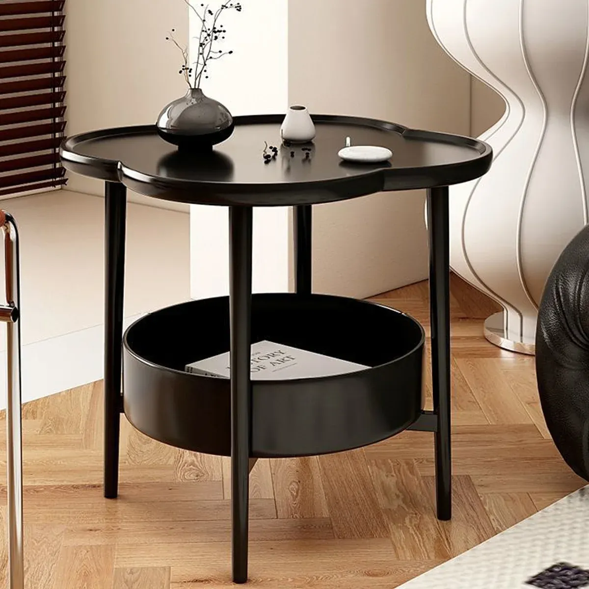 Trendy Black Round Coffee Side Table Modern Minimalist End Table for Living Room — image 6