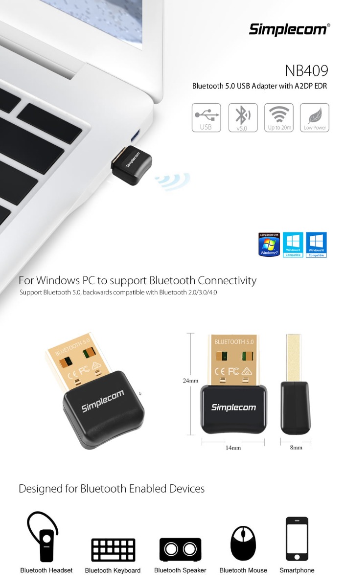 Simplecom NB409 USB Bluetooth 5.0 Adapter Wireless Dongle — image 4