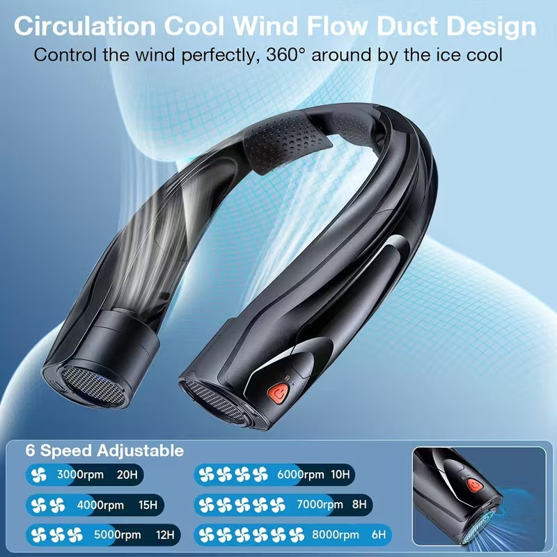 Neck Fan Portable USB 6000mAh 6-Speed Cooling — image 2