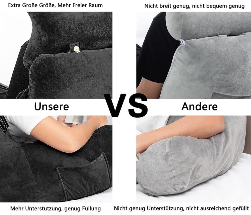 1 Piece Extra Large Back Cushion with Armrests for Bed and Sofa, Gray — image 4