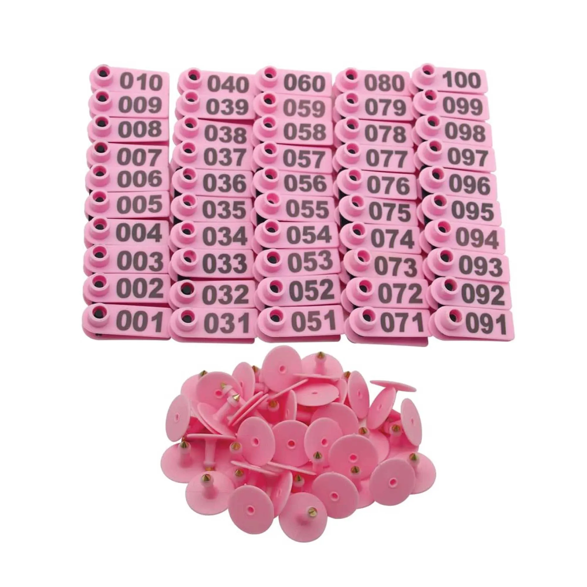 1-100 Cattle Number Ear Tag 5 × 2cm Set - Mini Pink Cow Sheep Pig Livestock Label