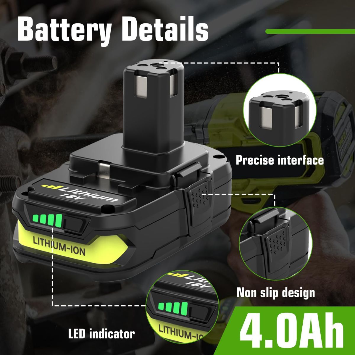 18V P108 Ryobi 18V Battery Replacement P117 Charger Lithium-Ion Battery Power - Black - Size 3000mAh — image 3