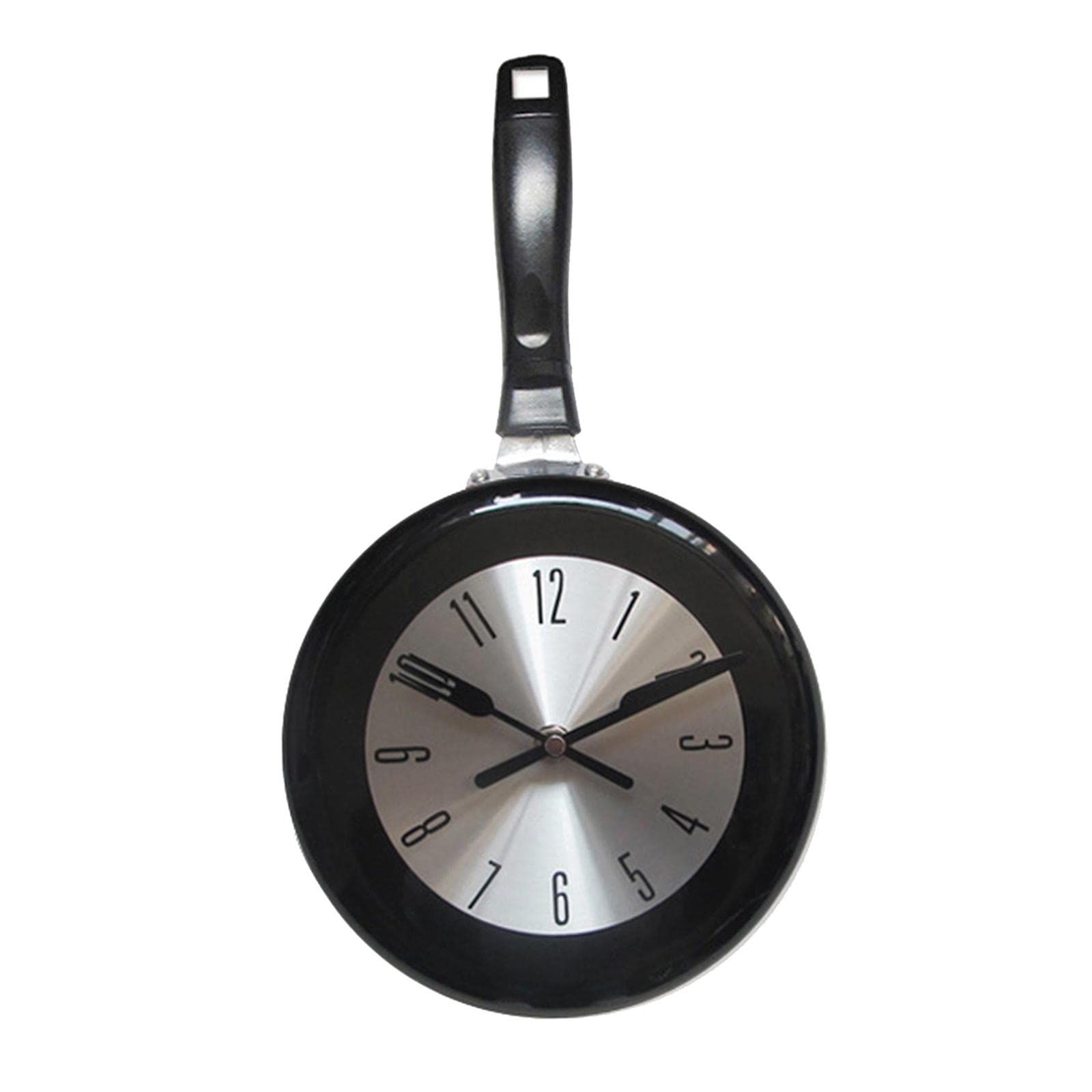 Wall Clock, 8 inch Metal Frying Pan Kitchen Wall Clock Home Decor - Kitchen Themed Unique Wall Clock with (Black)