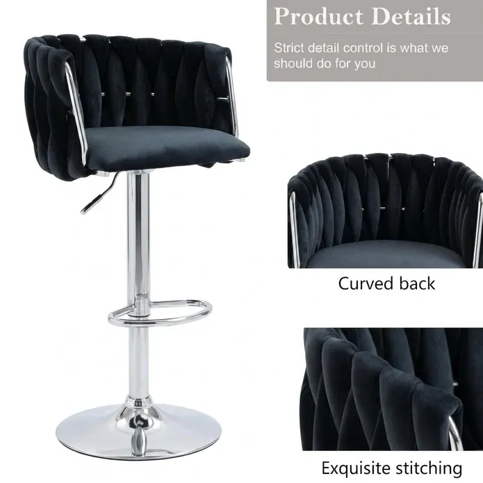 SERENITà Modern Velvet Breakfast Bar Stools Swivel Barstools Adjustable Counter Stools with Backrest (Silver-Black) — image 4
