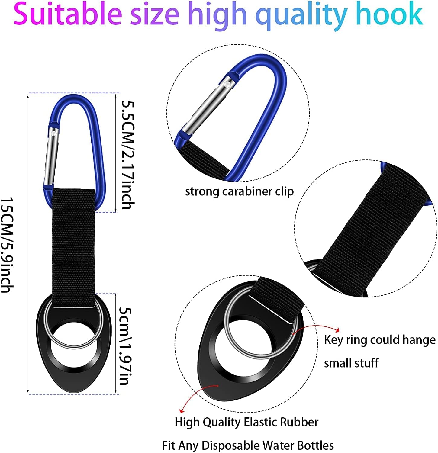 Durable Silicone Water Bottle Holder Hook Carrier with Carabiner Clip & Key Ring, Fits Any 12oz, 17oz and 25oz Water Bottles for Outdoor Activities Camping โ image 2