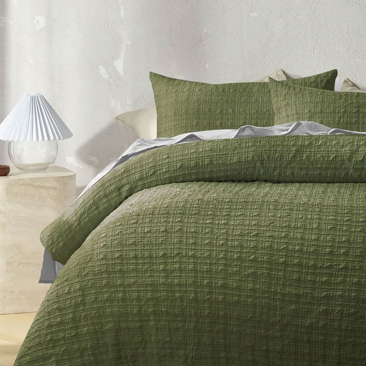 Accessorize Augusta Olive Crinkled Look Quilt Cover Set Single — image 3