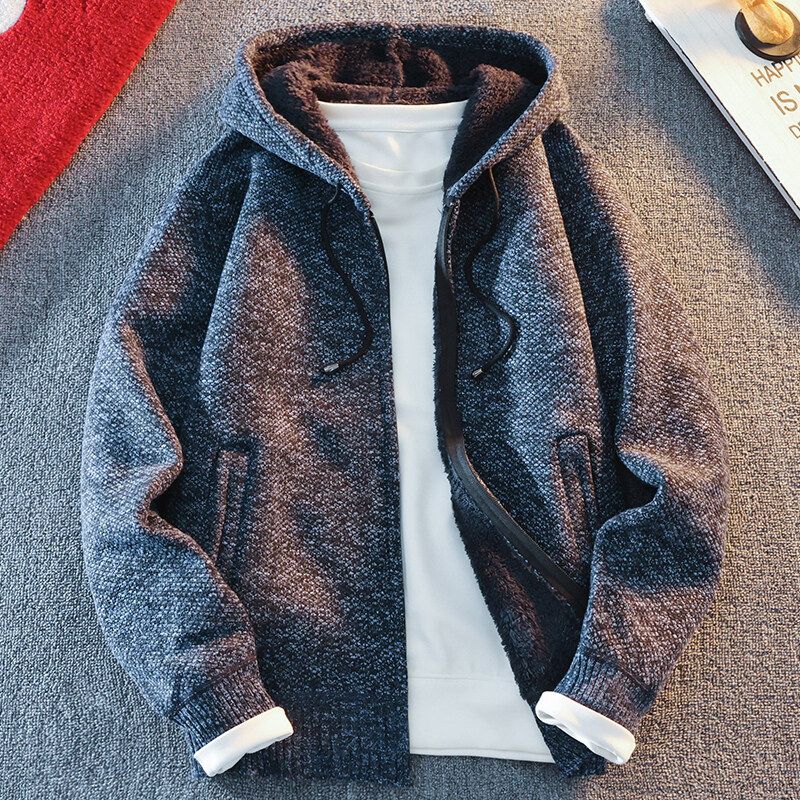 Men Hooded Thick Knitwear Loose Long Sleeve Light gray 2XL โ image 4