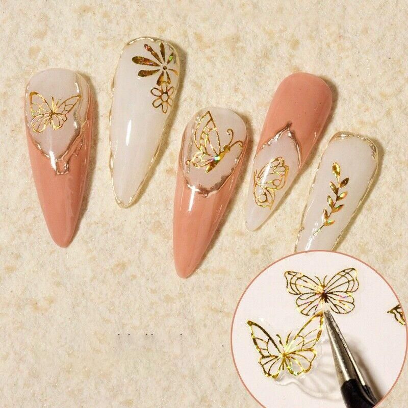 3D Nail Butterfly Design Sticker Decor Decal Holographic Laser Nail Art Sticker - Gold L-03 โ image 6