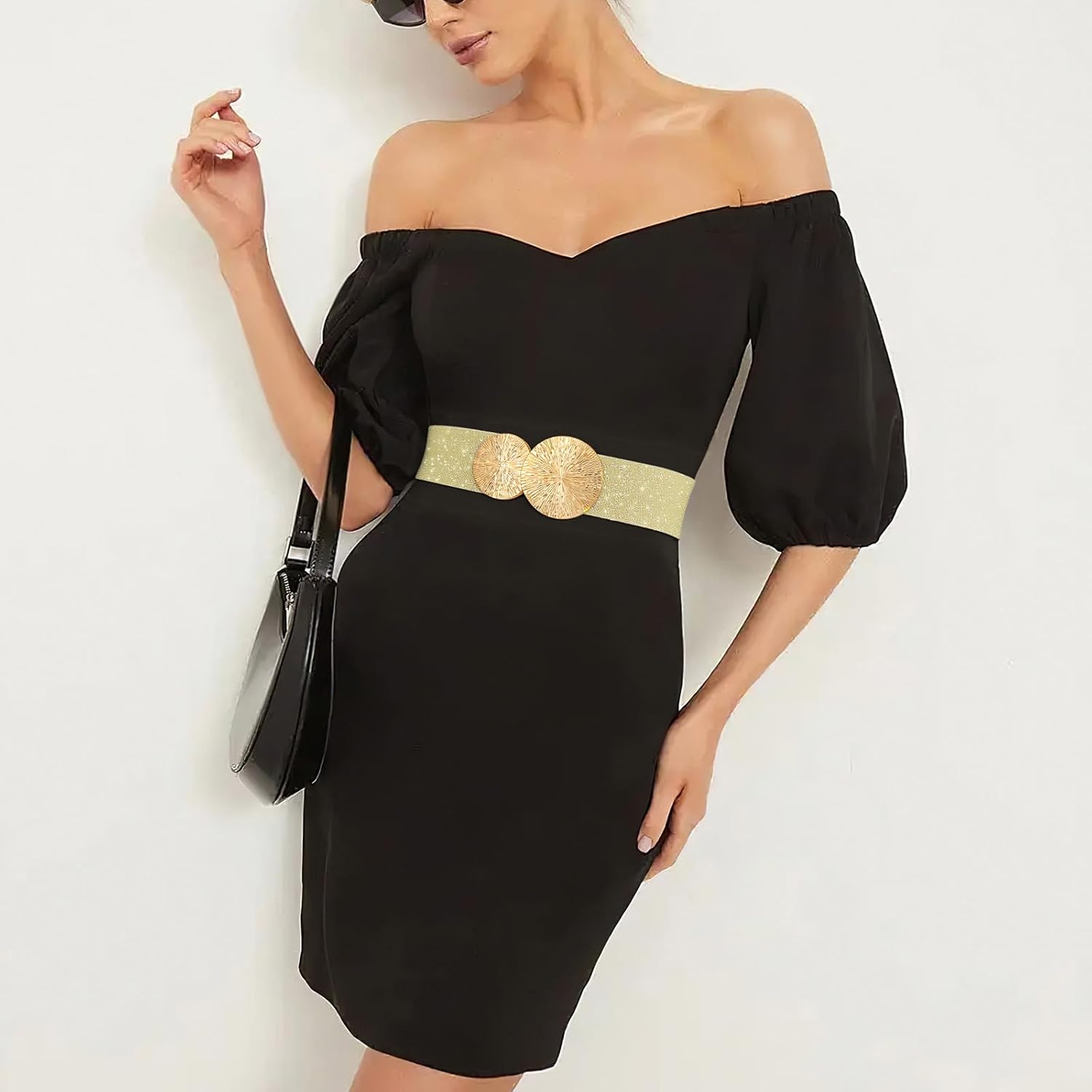 Wide Stretchy Belts for Women Dresses Elastic Waist Cinch Womens Belt with Gold Buckle — image 4