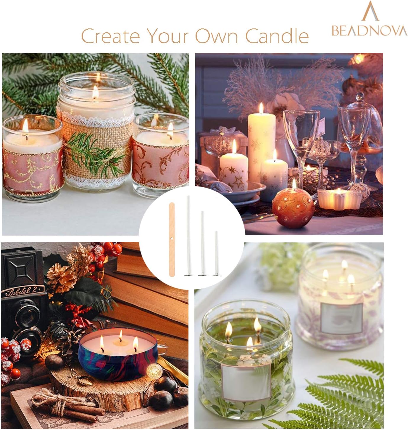 Candle Wicks Set 150 Pcs Candle String Cotton Wicks with 50 Pcs Wooden Holders Centering Device for Making Supplies DIY (4, 6, 8 Inch) โ image 5