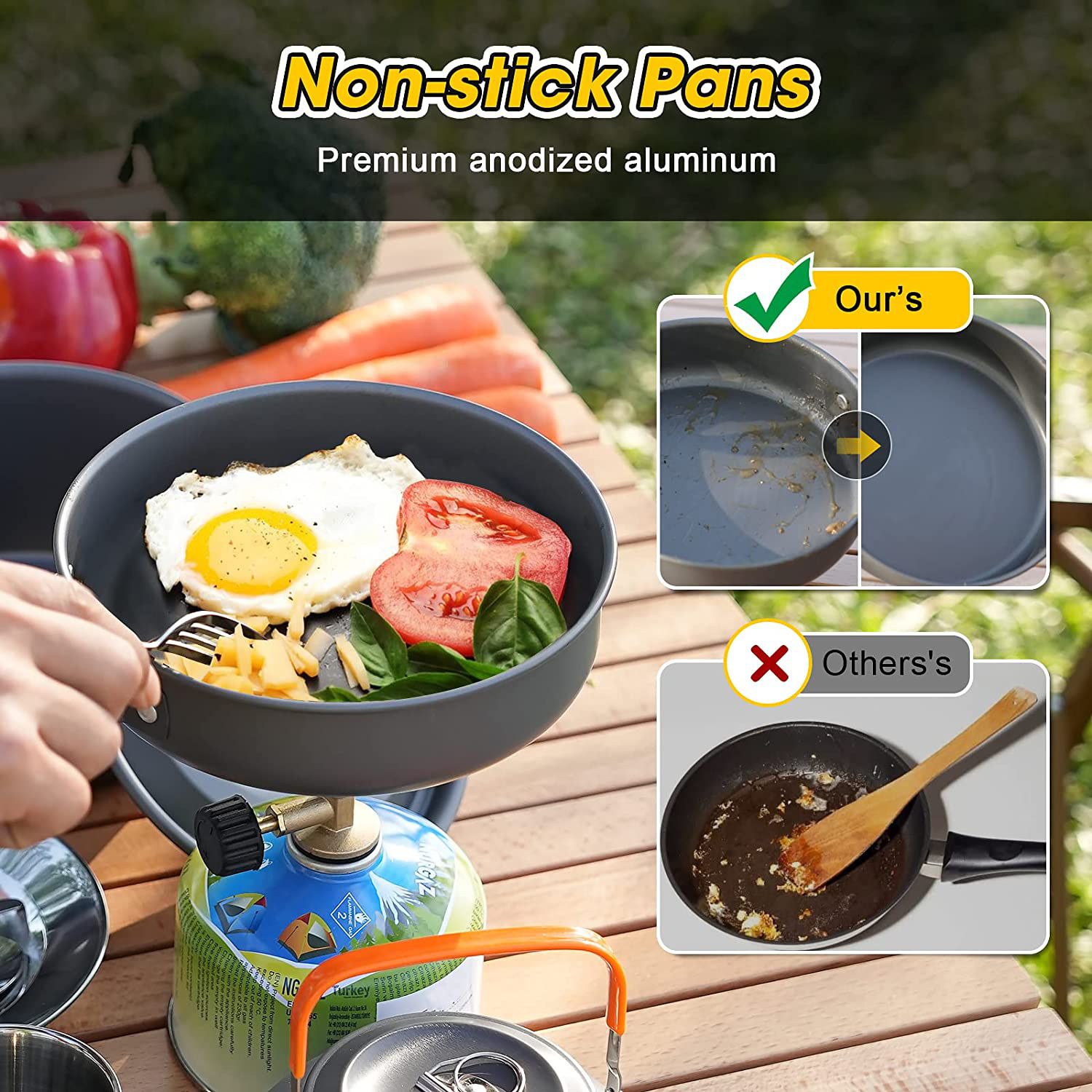 11PCS Black Camping Cookware Set – Lightweight Aluminium Camping Pots, Frying Pan, Kettle & Stainless Steel Cutlery, Portable Non-Stick Outdoor Cooking Set for — image 4