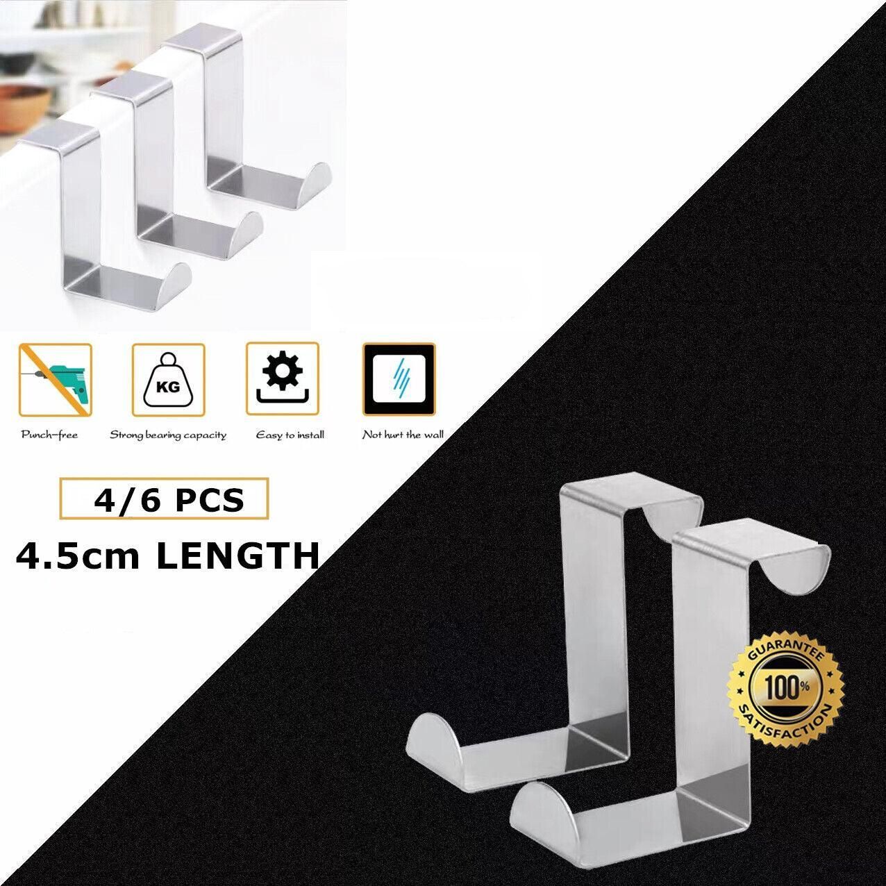 4X/6X Over Door Hooks Hanger Holder Stainless Steel Cabinet Organizer Clothes 4.5cm - 6 PCS — image 2