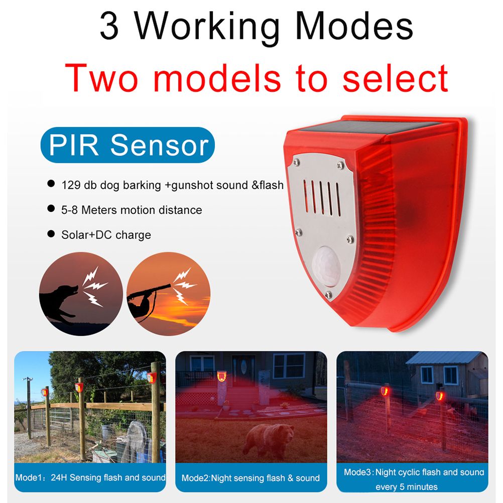 Solar Sound and Light Alarm Motion Sensor 110DB Sound Alert LED Flash Warning Strobe Security Alarm System for House Farm Villa — image 5