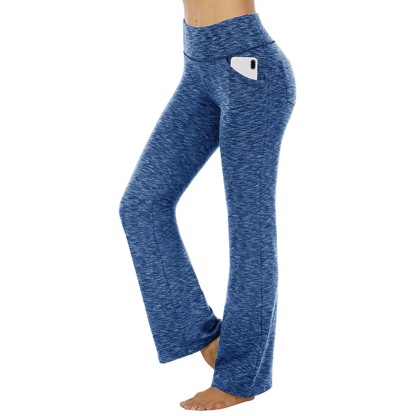 Women's High Waist Yoga Leggings with Pockets Workout Fitness Pants Stretch Casual Sports Trousers - Blue S