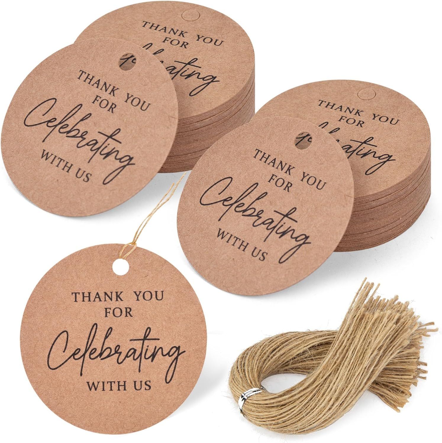 120PCS Thank You Tags, 2inch Brown Round Gift Tags with String, Perfect for Gift Wrapping, Wedding Parties, Baby Shower
