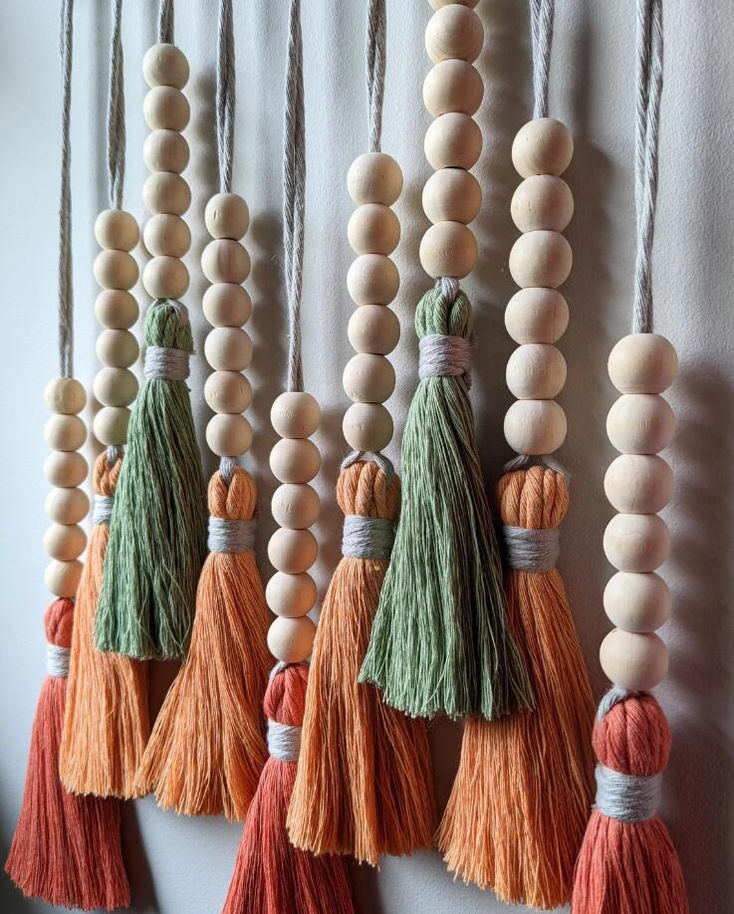 Colorful Tassel Wall Hanging-Wooden Beads Boho Tapestry Home Decor (Daylily red) โ image 3