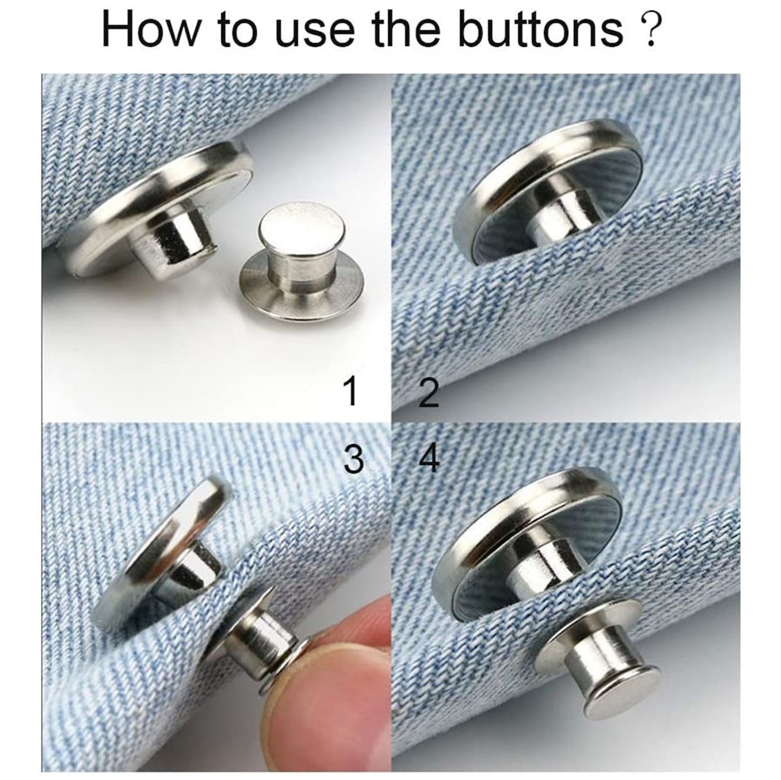 Button Pins for Loose Jeans, No Sew and No Tools Instant Replacement Snap Tack Pant Button, Reusable and Adjustable Metal Pants Button Tightener, 4 Sets, 0.67 โ image 3