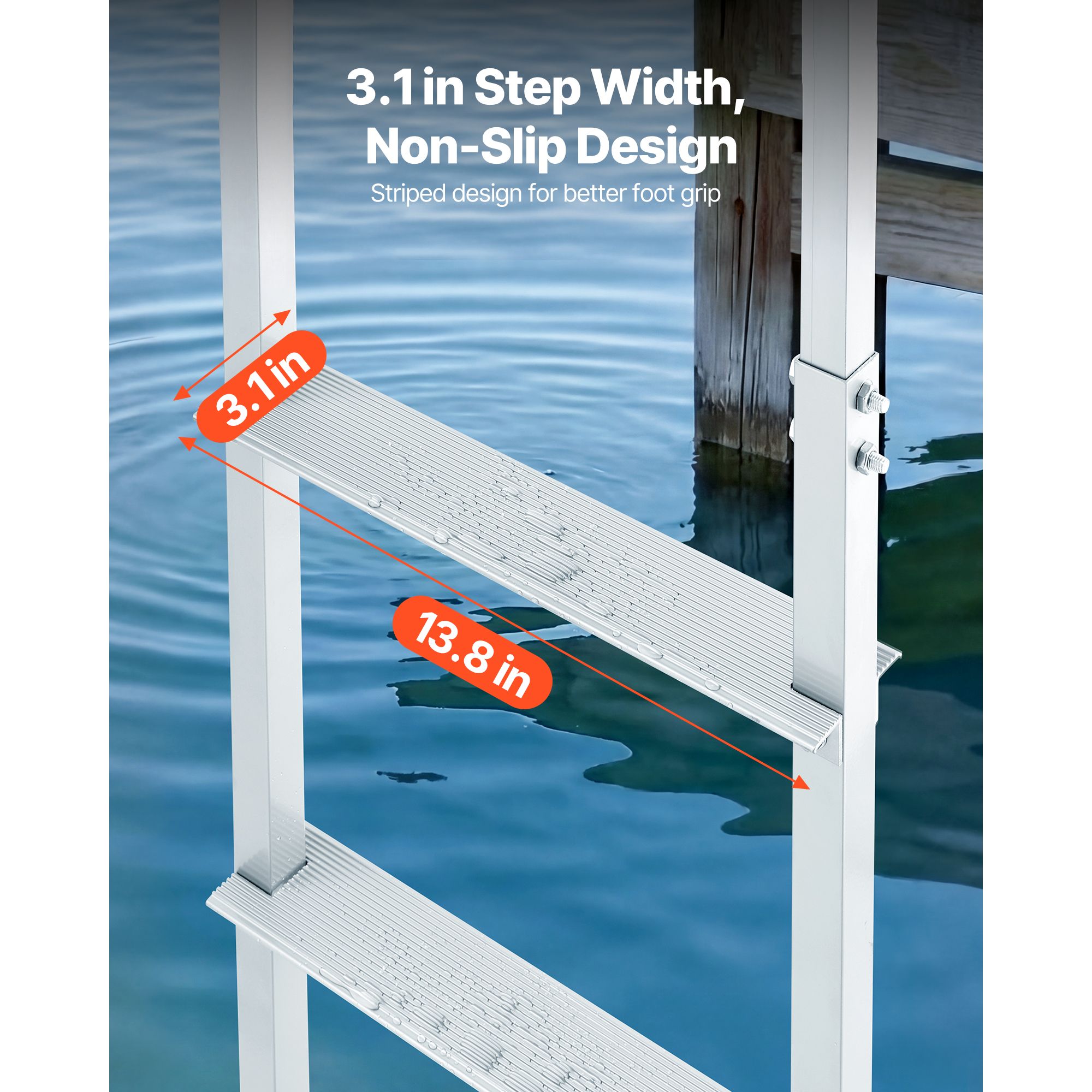 Removable Dock Ladder, 4 Steps, Aluminum Alloy Pontoon Boat Swim Ladder, with Non-Slip Wide Steps, 227 kg Weight Capacity, Quick Release Design, for Lake — image 4