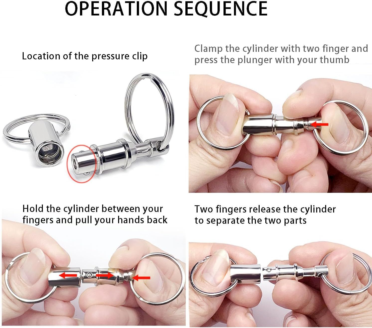 4 Pack Detachable Quick Release Keychains, Dual Pull Apart Metal Key Rings for Car Keys, Lanyards, Bags and Everyday Carry, Silver — image 2