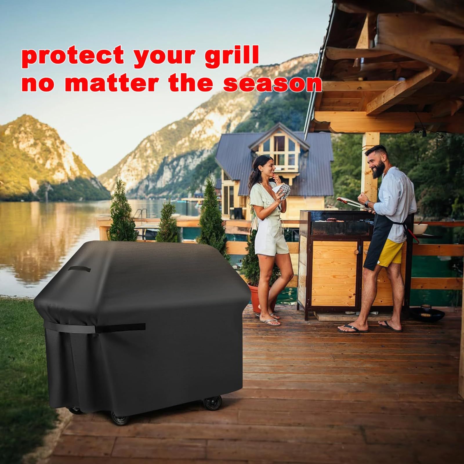 BBQ Grill Cover, 75-Inch Heavy Duty Waterproof UV Resistant Tear Resistant BBQ Gas Grill Cover for 190*71*117cm,black โ image 5