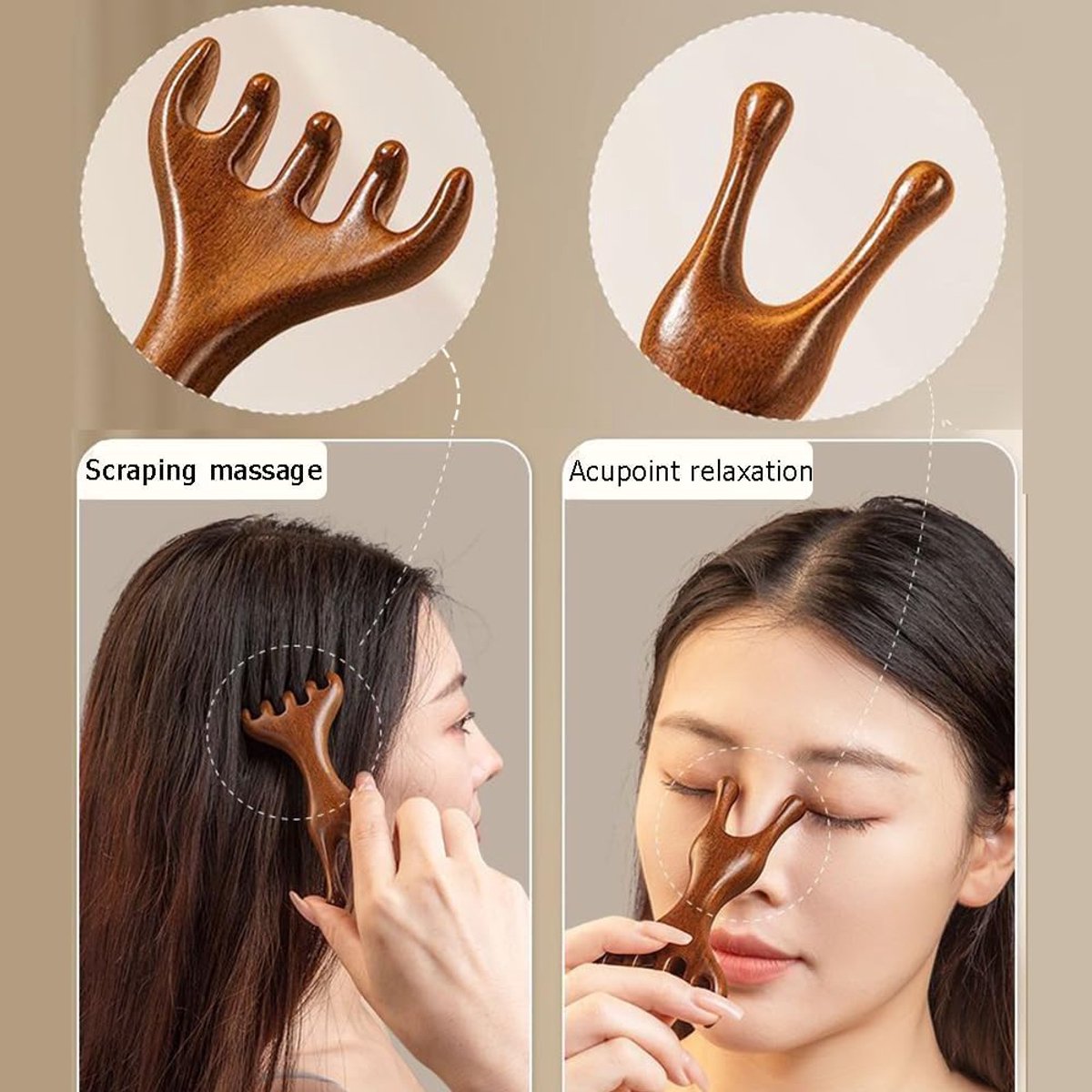 1 piece - Natural wooden nose gua sha massage tools - anti-static - wooden eye and face gua sha tool - manual face massage tool - multifunctional - portable โ image 2