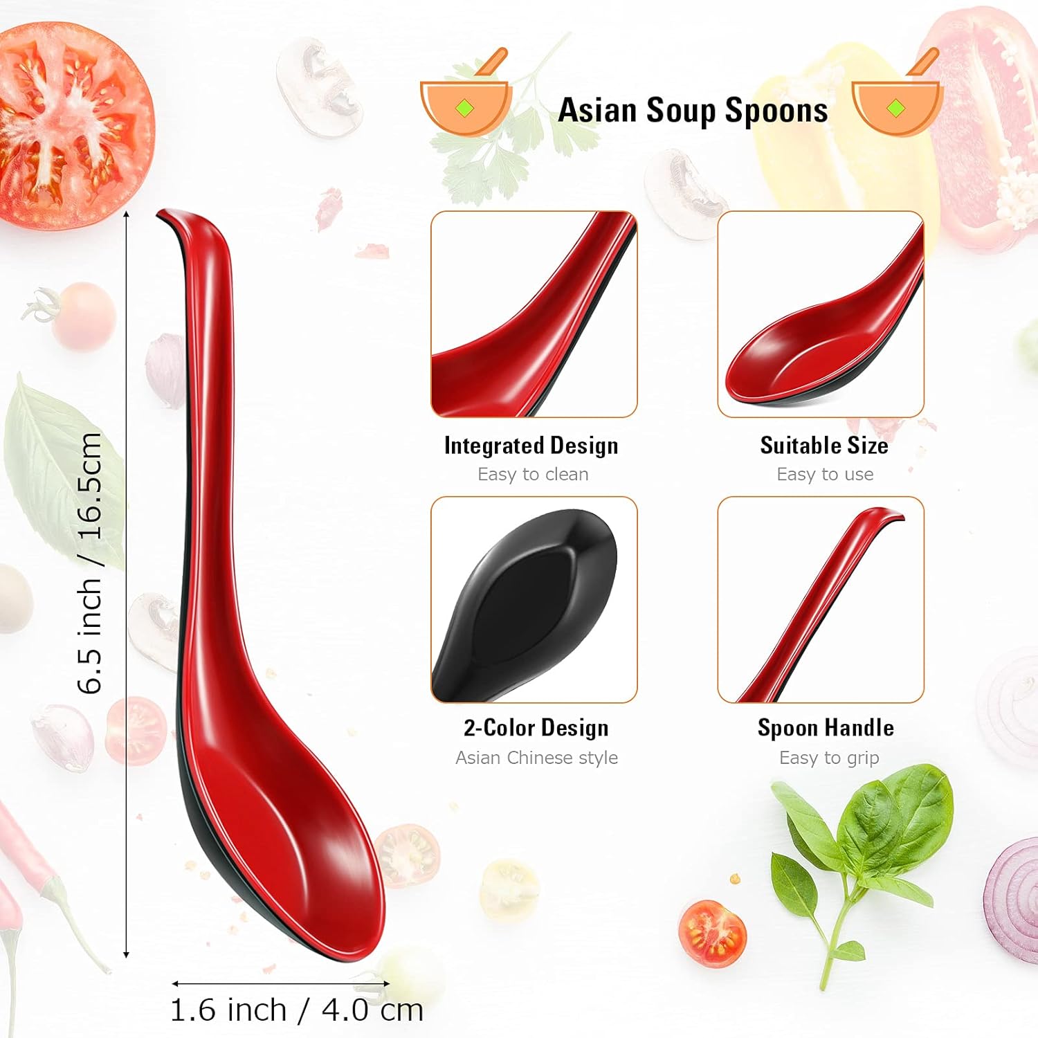 12 Pcs Asian Soup Spoons Hook Soba Noodle Ramen Spoon Chinese Won Ton Soup Asian tableware for Home Kitchen Restaurant โ image 4