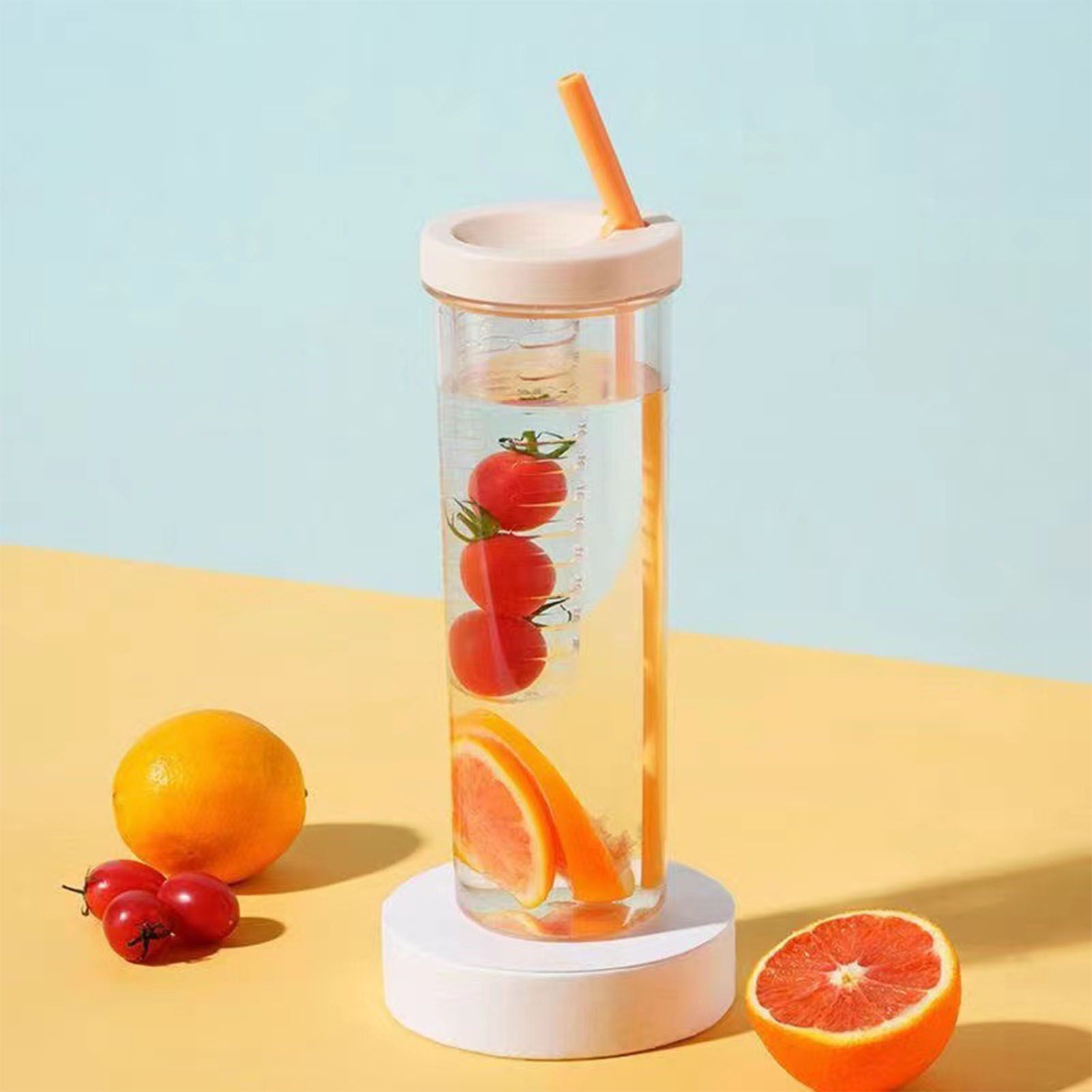 700ml Straw Cup Transparent Plastic Water Bottle with Straw Portable Juice Cup Drinking Bottle Pale Yellow — image 5
