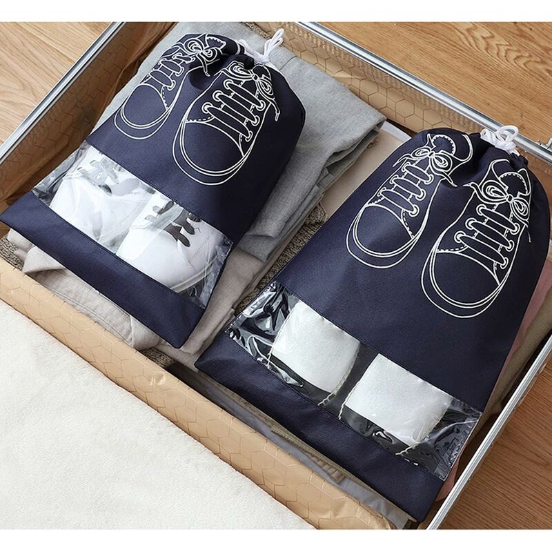 Travel Shoe Bag, Waterproof Dustproof Fleece Shoe Bag Set With Clear Window And Drawstring (3244Cm) -10 pcs-Navy Blue — image 4