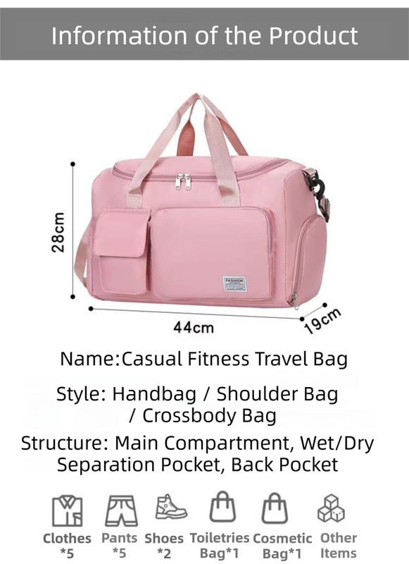 Purple Lightweight & Waterproof Sports Gym Bag with Separate Shoe Compartment, Adjustable Strap and Multiple Pockets - Large-Capacity Travel Duffel — image 2