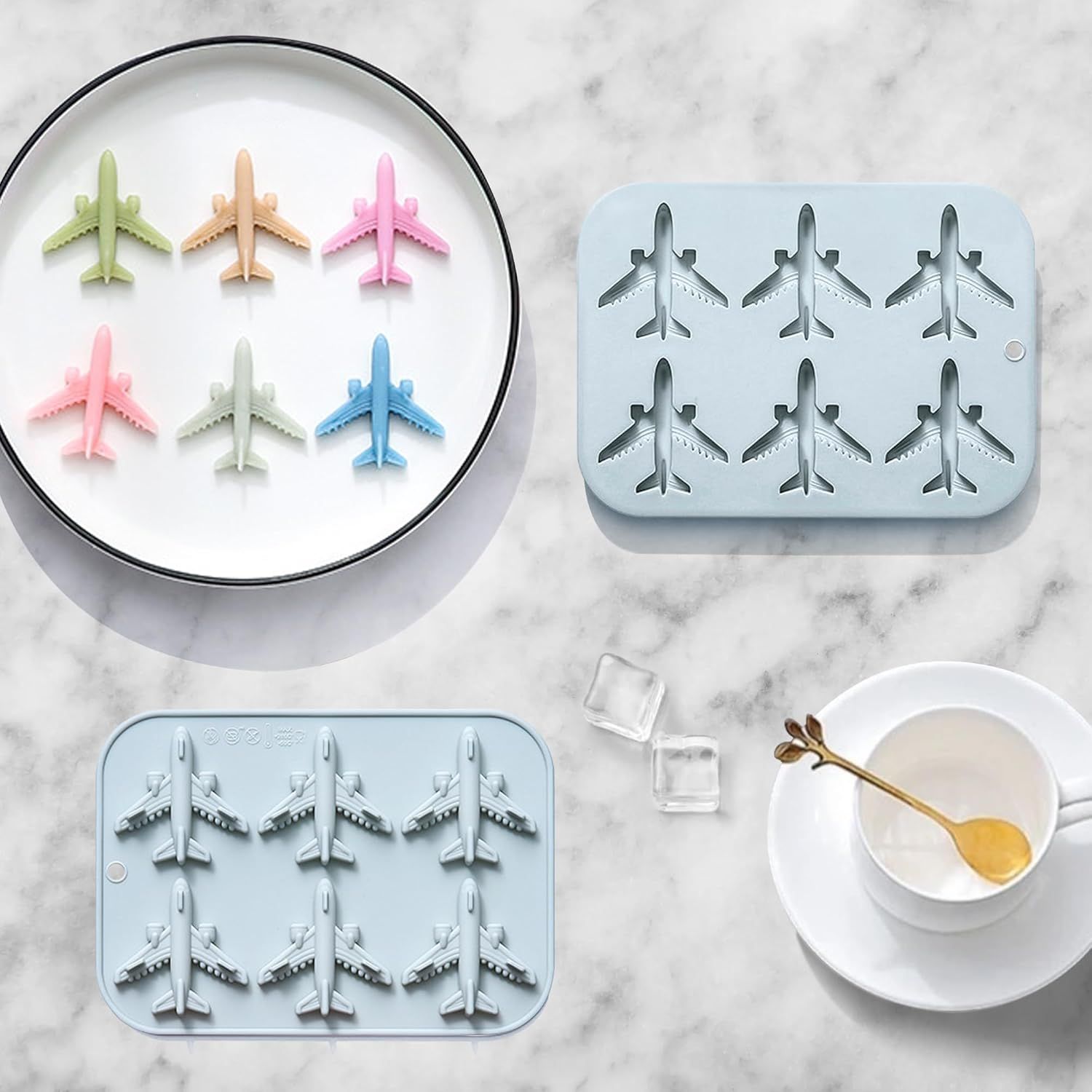 Airplane Fondant Silicone Mold, 3D Airplane Ice Cube Tray, Aircraft Silicone Chocolate Candy Mold, Airplane Shape Baking Mould for Mousse, Jellies, Cookies — image 5