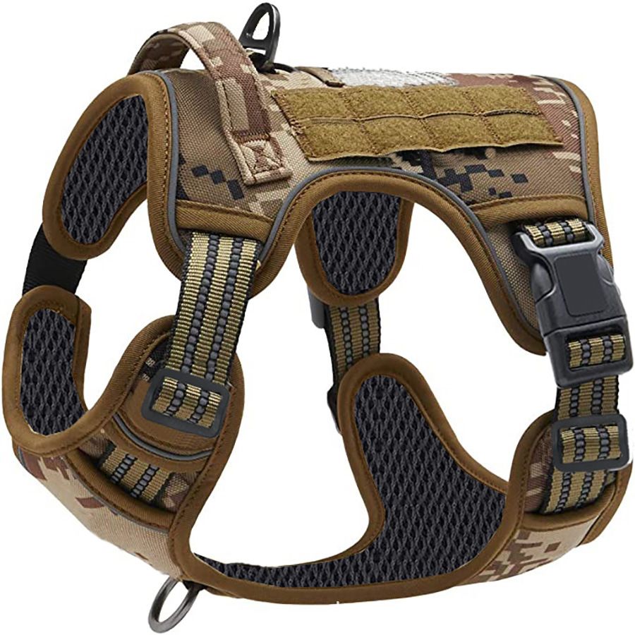 Camouflage Professional Adjustable Tactical Dog Mesh Harness - Reflective No-Pull Pet Vest with Control Handle (L Size for Weight 45-80 lbs)