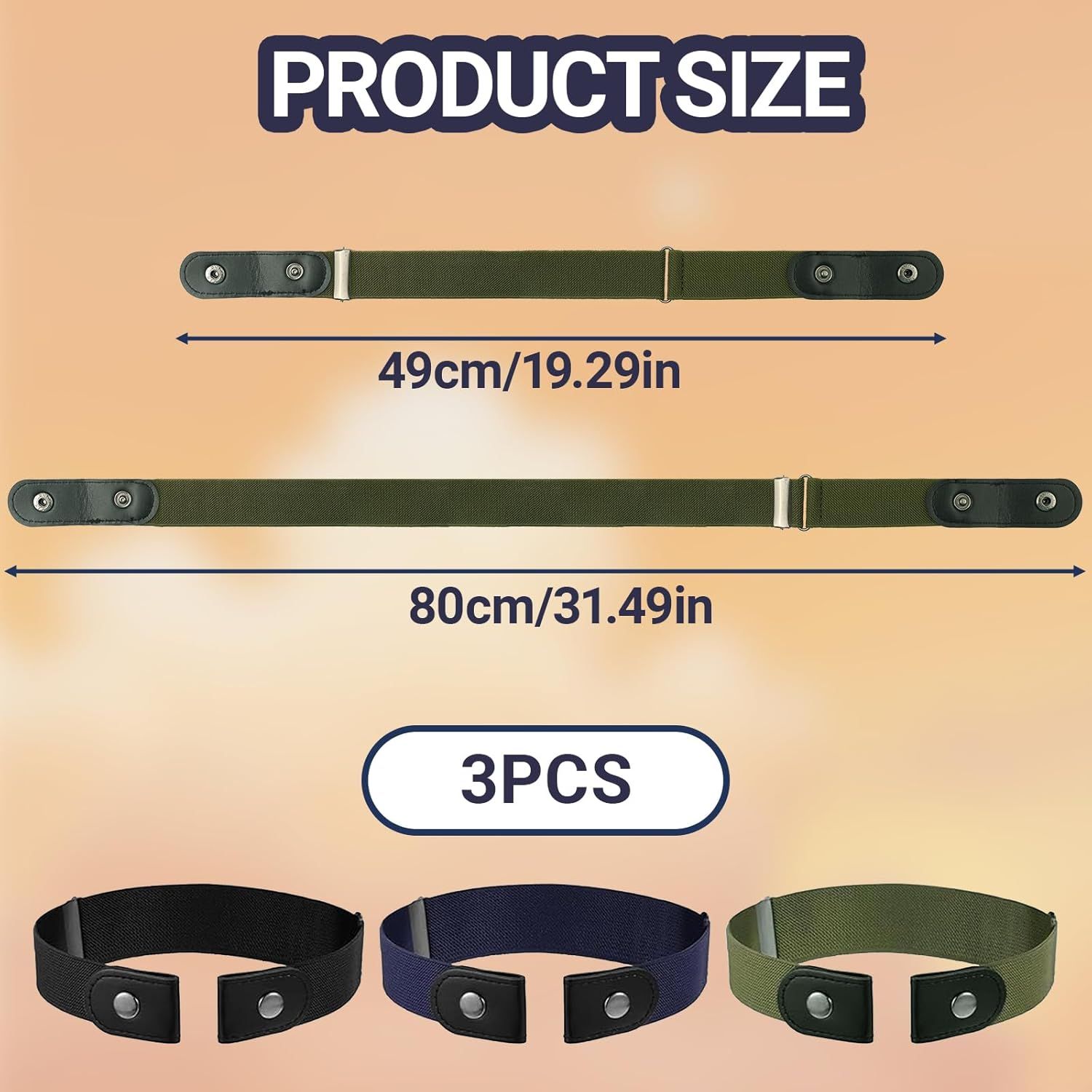 Elastic No Buckle Belt, 3PCS Adjustable Elastic Stretches Buckle Free/No Buckle Stretch Belts, Boy Girls Belt Kids Adjustable Stretches Belt Silver Square — image 2